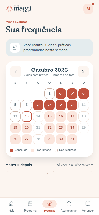 Calendário de frequência e evolução